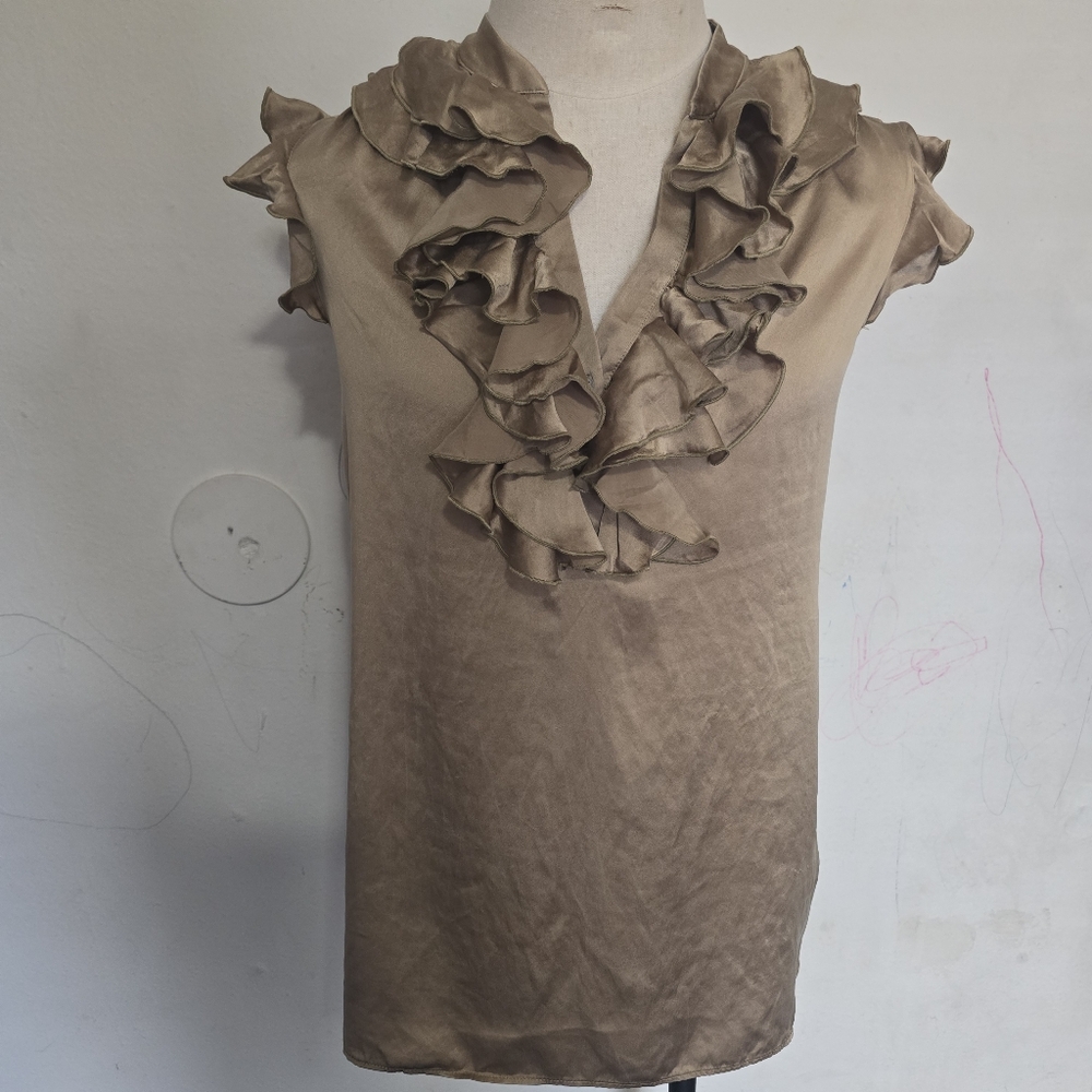Amanda Uprichard Elegant Ruffled Tan Women's Top
